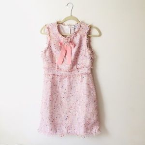 Pink Tweed Shift Dress w Light Pink Bow |Chicwish